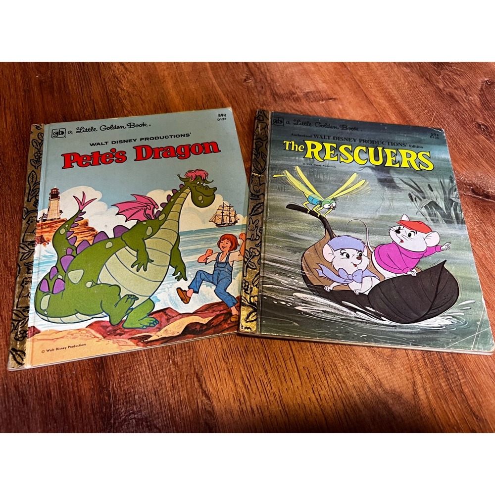 Little Golden Books 2 Pack Disney Pete's Dragon The Rescuers Kids Gold Excellent
